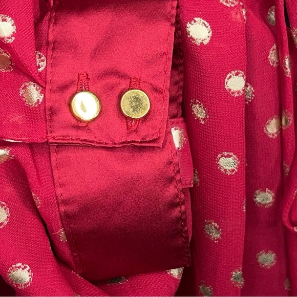 NEW 1X NY Collection Red Gold Polka Dot Blouse Peasant Roll Tab Sleeve Plus - Picture 8 of 15